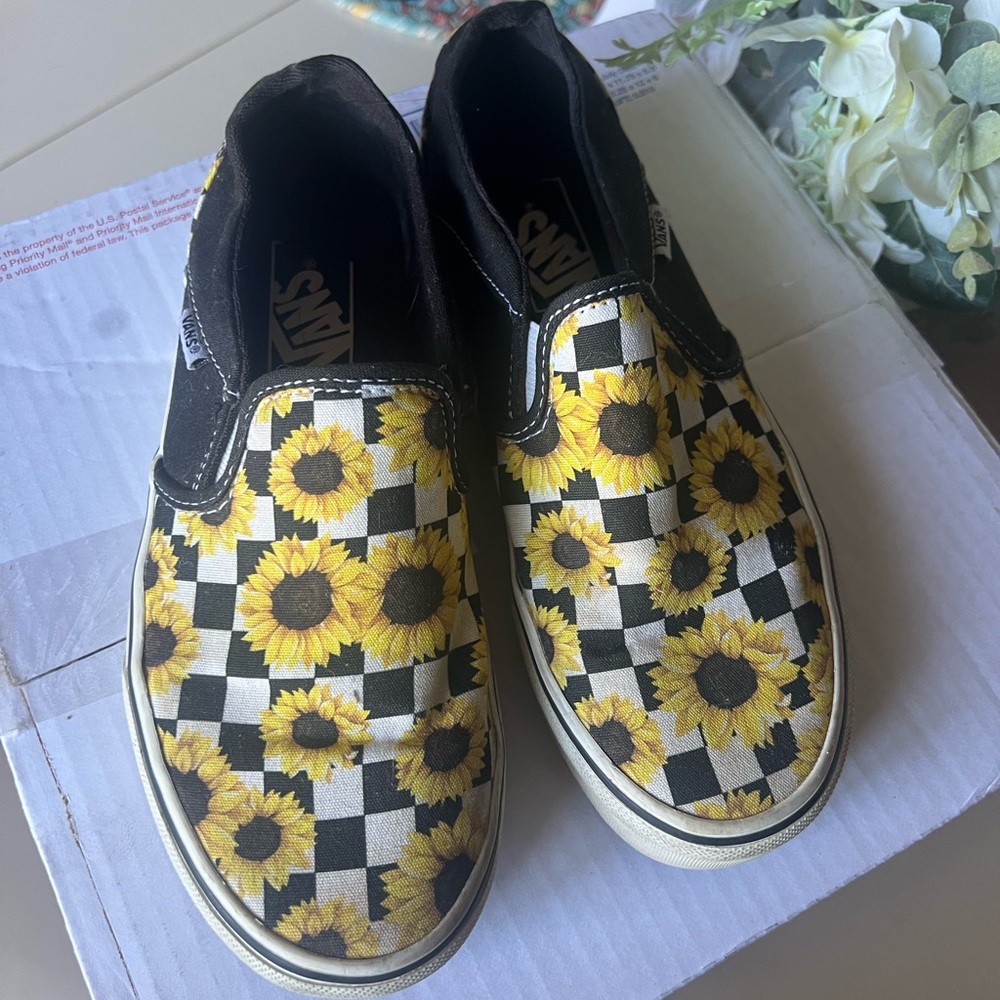Vans Sunflower Checkered Slip-On Sneakers - Black and Yellow